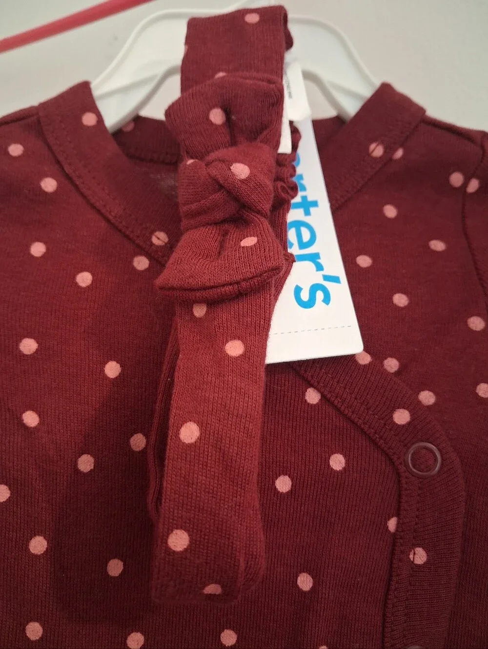 Carter's Burgundy and Soft Pink Polka Dot Long-Sleeve One-Piece with Headband